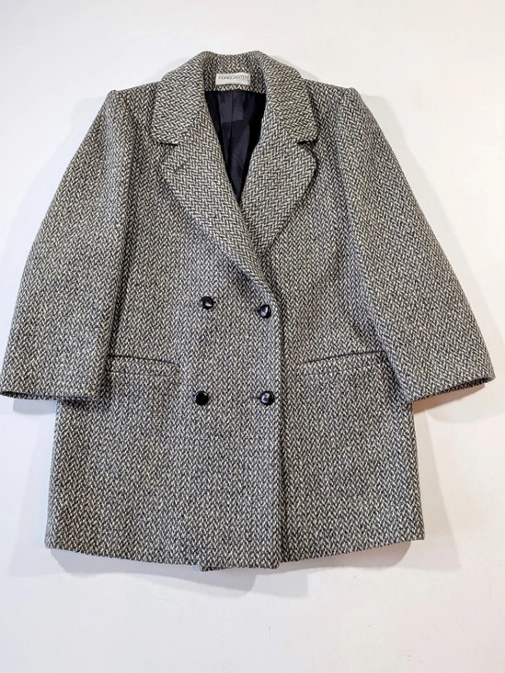 Forecaster of Boston Vintage Tweed Pea Coat Gray Double Breasted Women's Size 10 - Picture 7 of 12